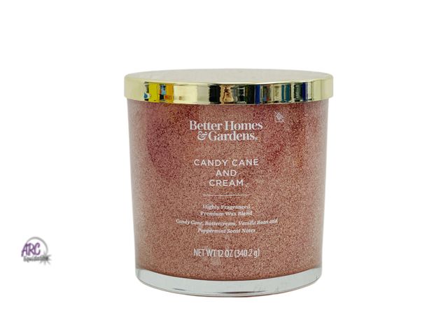 Lot 56-293930 - NEW Better Homes &amp; Gardens Candle Candy Cane &amp; Cream 12 oz