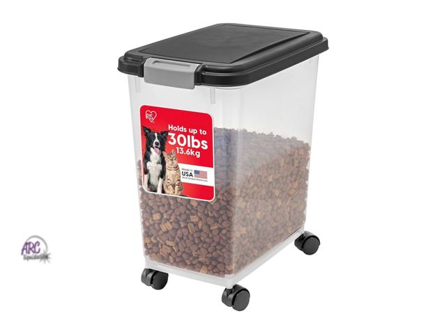Lot 56-189118 - New IRIS USA Airtight Pet Food Storage Container with Wheels, Black, 30 lb Capacity - BPA-Free Clear...