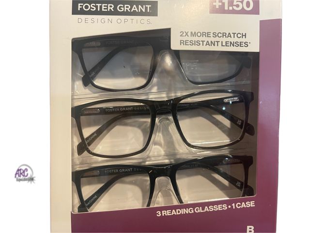 Lot 56-798340 - New, Foster Grant reading glasses
3 pair, + 1.50