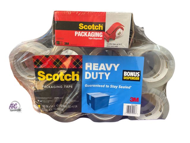 Lot 56-166414 - New Scotch Packaging Tape &amp; Tape Dispenser Set (7 Tape &amp; 1 Dispenser)