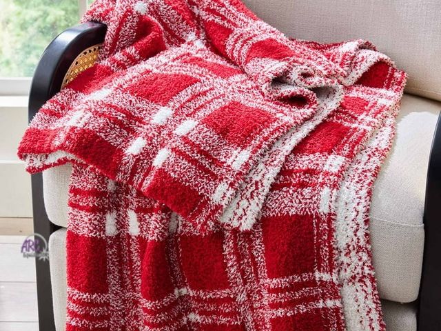 Lot 56-286630 - NEW Better Homes &amp; Gardens Soft Cozy Knit Oversize Couch Throw Blanket, Red Plaid 50” x 72”