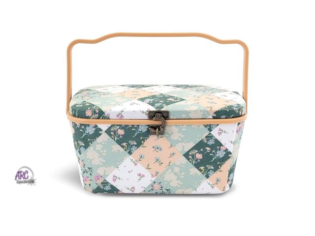 Lot 56-223218 - NEW Dritz Large Oval Sewing Basket, Green Patchwork