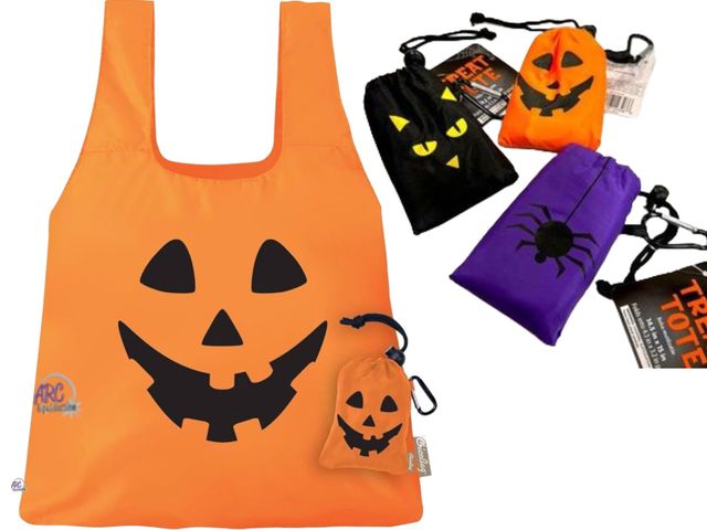 Lot 56-237123 - NEW LOT OF 6 Halloween Totes Orange Peel Jack O Lantern, Black Cat, &amp; Purple Spider
