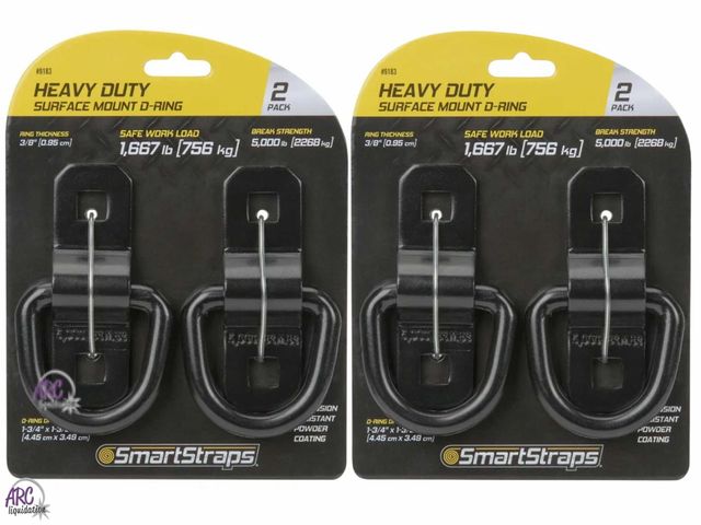 Lot 56-303892 - New In Package Lot of 2 Packs of 2 SmartStraps Surface Mount D-Ring, Heavy Duty, 3/8in Diameter, 500...