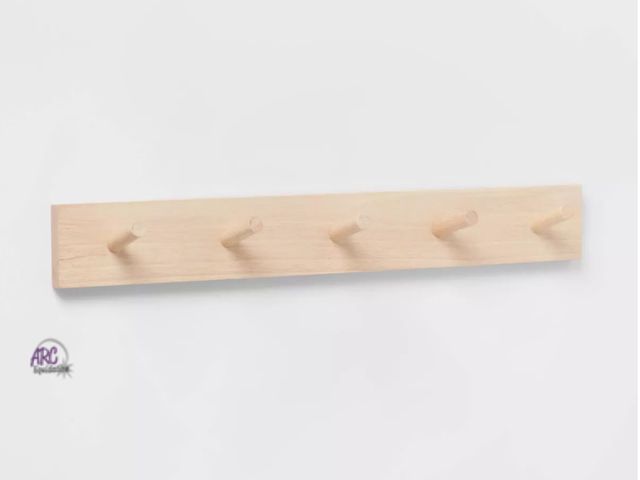 Lot 56-510110 - NEW-STAINED PACKAGE-Wood 5 Hooks Rail Natural - Brightroom™: Wall Mounted Decorative Hook Rack, Rubb...