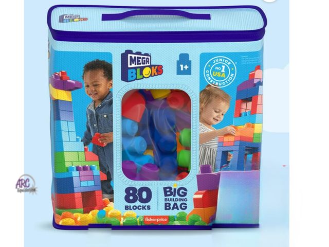 Lot 56-315830 - New, MEGA BLOKS Fisher-Price Toy Blocks Blue Big Building Bag with Storage (80 Pieces) for Toddler