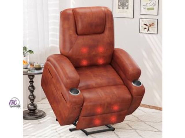 Lot 56-283451 - New Brown Leather Standard  Recliner with Power Lift heated seat and back rest
