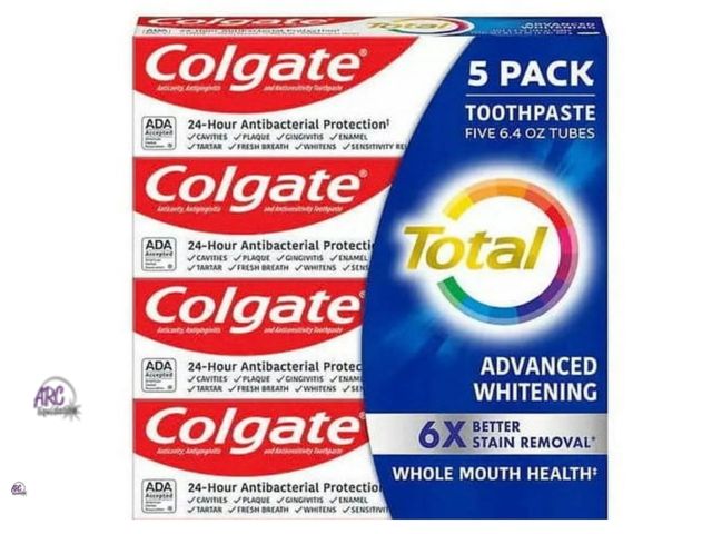 Lot 56-221961 - New Open Package - Colgate Advanced Whitening Total Active Prevention 4x 6.4 Oz Tubes.