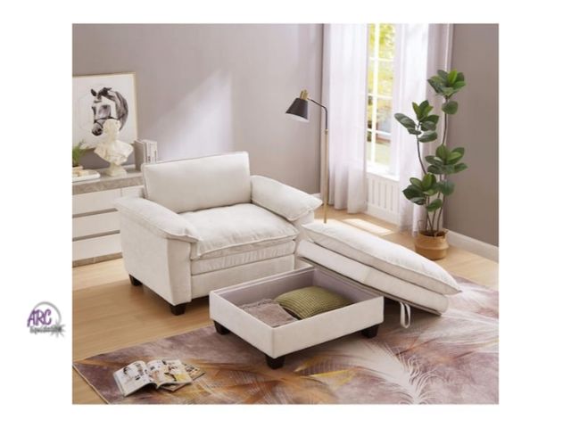 Lot 56-794740 - New open box. Oversize Beige 51 in Chenille Upholstered Single Arm Chair, Chaise Lounge Chair with S...