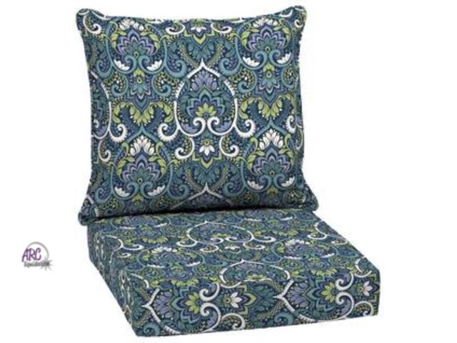Lot 56-261450 - Arden 24 in. x 24 in. 2-Piece Deep Seating Outdoor Lounge Chair Cushion in Sapphire Aurora Blue Dama...
