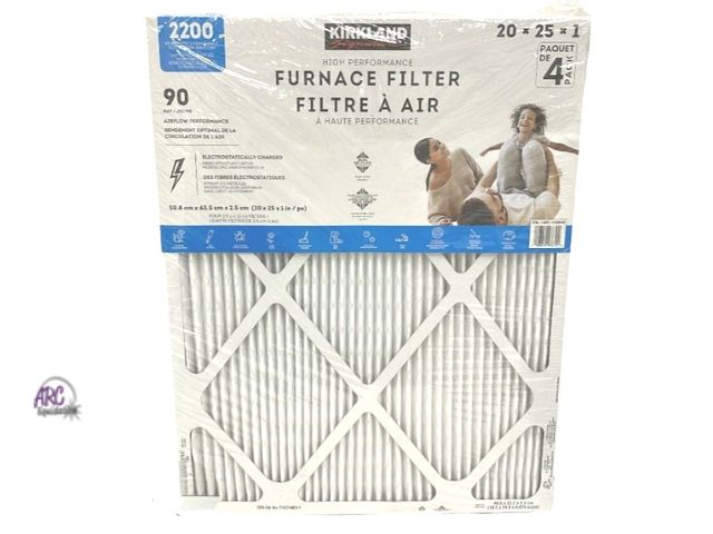 Lot 56-528040 - NEW-PACK OF 4-Kirkland signature high performance furnace filter-size 20 x 25 x 1