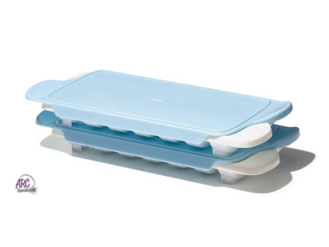 Lot 56-353433 - NEW OXO 2pk Ice Cube Tray Light Blue:
Plastic, 14 Cavities, Dishwasher-Safe, Ice Tray with Lid