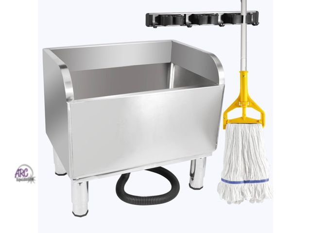 Lot 56-659040 - New - 23 4/6in Stainless Steel Floor Mop Sink with Detachable Mop, Suitable for Laundry Rooms, Resta...
