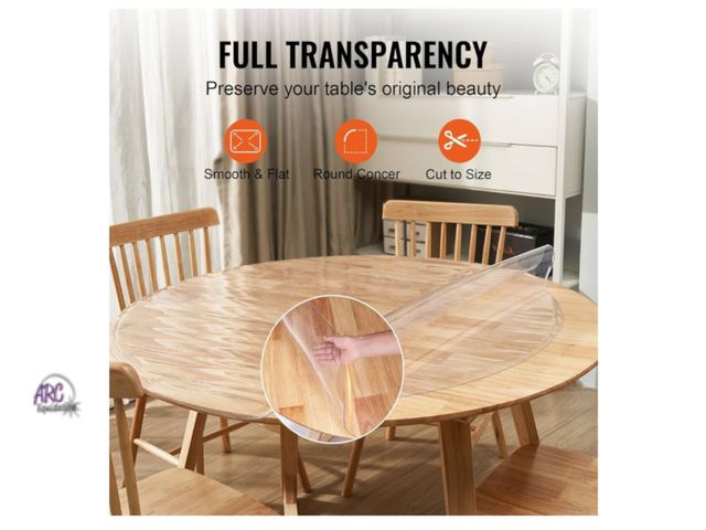 Lot 56-602821 - New, VEVOR Clear Table Cover Protector, 48 inch/1230 mm Round Table Cover, 1.5 mm Thick PVC Plastic ...