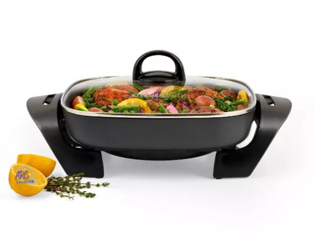 Lot 56-524226 - NEW-KitchenSmith by bella 11"x11" Electric Skillet with EverGood Ceramic Nonstick Coating: Cast Iron...