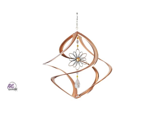 Lot 56-146810 - New Red Carpet Studios Hand-Crafted Copper Plated Spiral Cosmix Wind Spinner, 14-Inch, Flower Crysta...