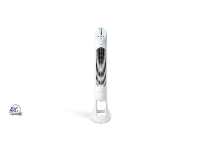 Lot 56-288512 - NEW Open Box Honeywell QuietSet 5 Speed Oscillating Tower Fan White HYF260W: Standing Floor Fan, Qui...