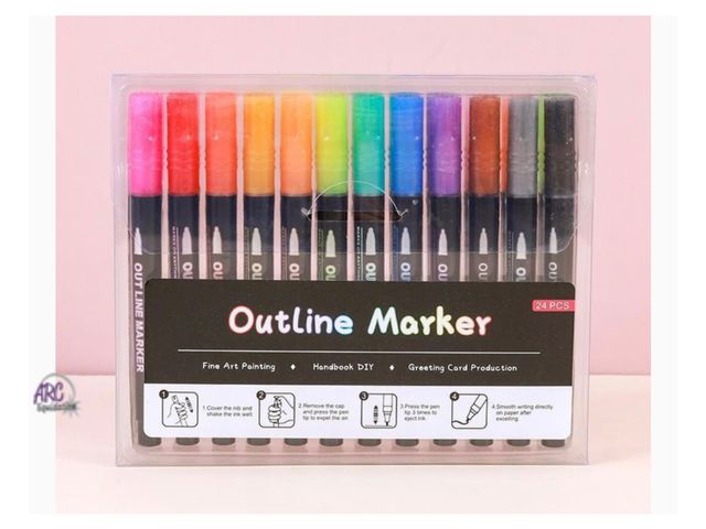Lot 56-118124 - New 24 Pack of Outline Markers Fine Art Painting &amp; Handbook DIY