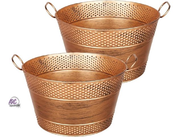 Lot 56-526540 - NEW-2 PACK- COPPER-Galvanized Tub Ice Bucket For Parties, Thick Metal Galvanized Drink Buckets, Beve...