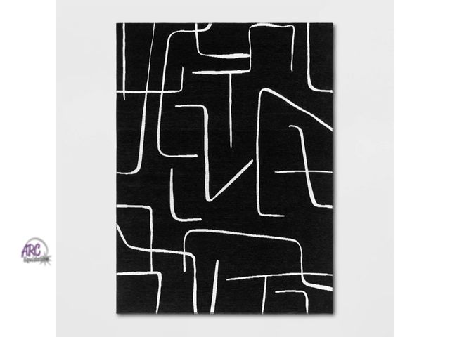 Lot 56-484913 - NEW-threshold 5'1" x 6'11" outdoor rug -BLACK abstract lines