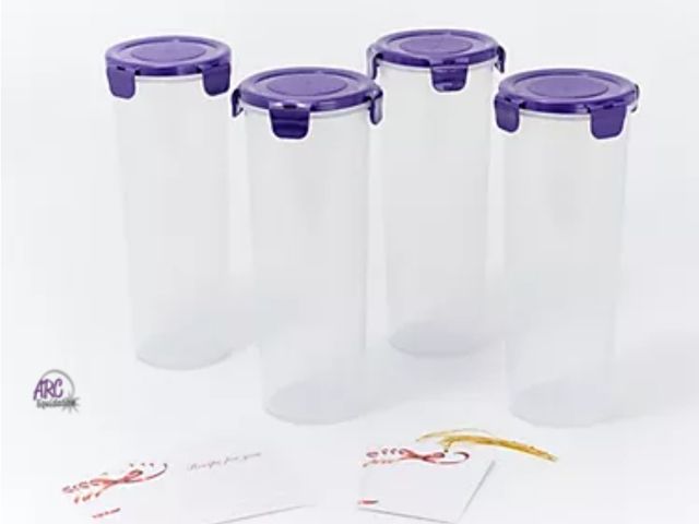Lot 56-854912 - New - LocknLock Set of 4 Tall Round Canisters w/ Gift Tags -