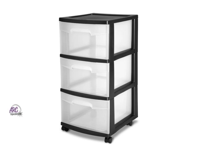 Lot 56-256698 - NEW (small crack see photos) Sterilite Storage Drawer, 3 Drawer Slim Plastic Storage Cart with Clear...