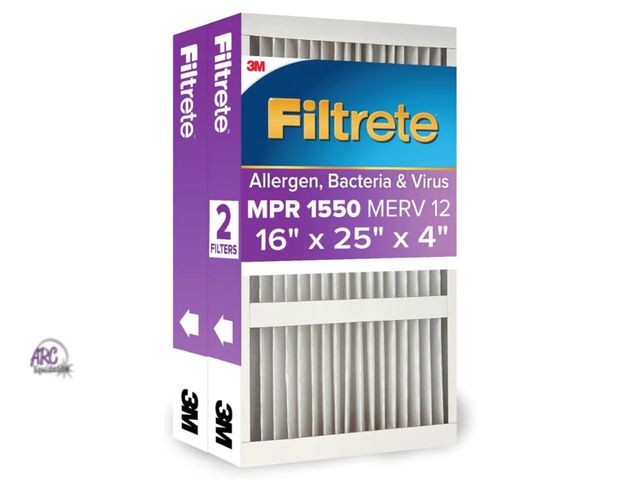 Lot 56-323040 - New set of 2, Filtrete 16x25x4 AC Furnace Air Filter, MPR 1550, MERV 12, Fits Lennox &amp; Honeywell...