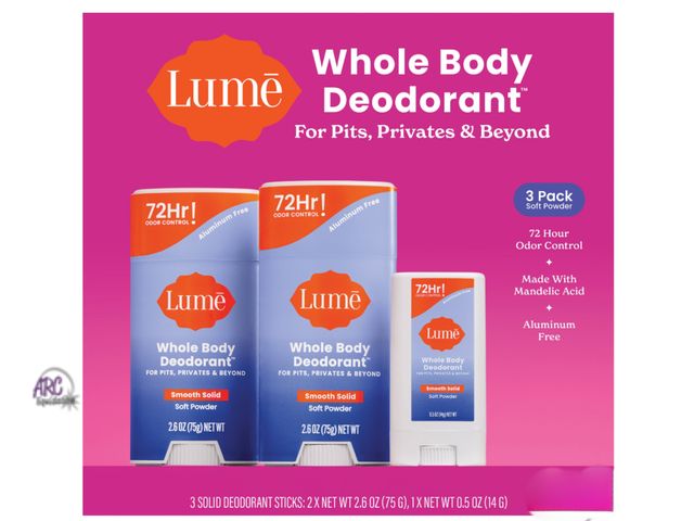 Lot 56-334560 - New unopened box Lume Whole Body Soft Powder
Deodorant Set