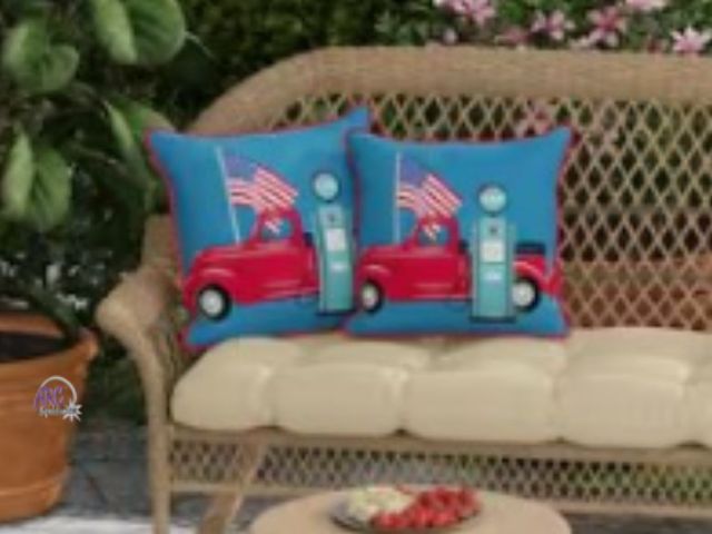 Lot 56-456961 - New in Box - (2-Pack) - 18 in. L x 18 in. W x 5 in. American Flag Truck Outdoor Throw Pillow