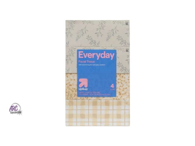 Lot 56-388613 - New,4 Count, 160 in each box,Everyday Facial Tissue 2 ply- up&amp;up *bottom box a little beat up*