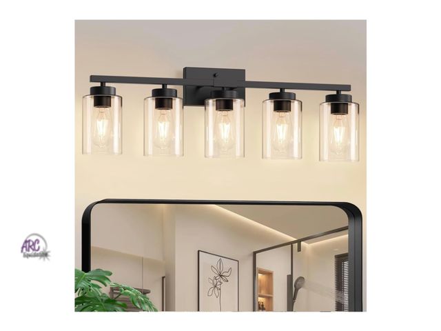 Lot 56-272551 - New in box IZORRO Modern Bathroom Light Fixtures, 5 Light Black Vanity Lights, Bathroom Lighting Fix...
