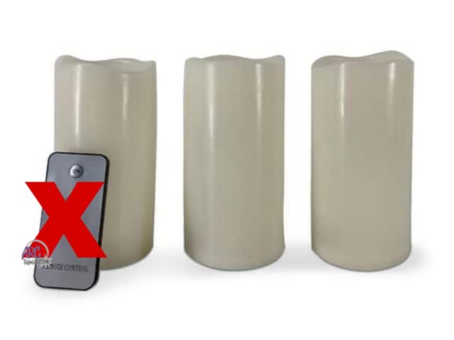 Lot 56-512865 - USED-TESTED- MISSING REMOTE-Pack 3 in. x 6 in. Bisque Color Resin Indoor/Outdoor Candle with Soft Gl...
