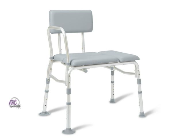 Lot 56-589822 - NEW-Medline Padded Transfer Bench for Bathtub and Shower, 400 lb. Weight Capacity, Gray