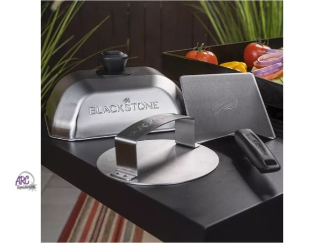 Lot 56-754550 - New in box. Blackstone 3pc Hamburger Grill Tool Set. Cover has tape residue on it