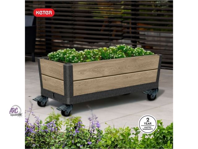 Lot 56-712867 - New in box. Keter Mobile Garden Planter - Perfect for Growing Fresh Vegetables, Flowers and Herbs, A...
