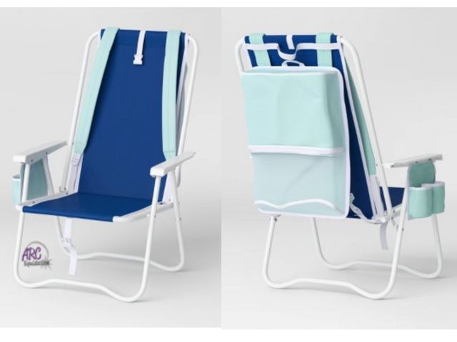 Lot 56-152412 - New Sun Squad Outdoor Portable Backpack Beach Chair, Navy Blue/Mint