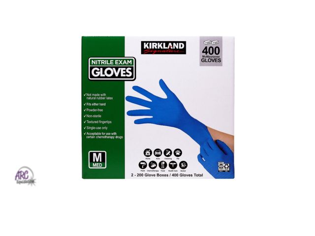 Lot 56-332860 - New Kirkland Signature Nitrile Exam Gloves, Powder Free, Medium (400 Count)