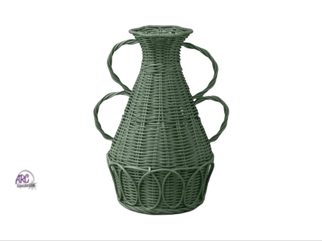 Lot 56-505734 - NEW-Threshold NWT Coastal Rattan Vase With Handles In Green 10"H