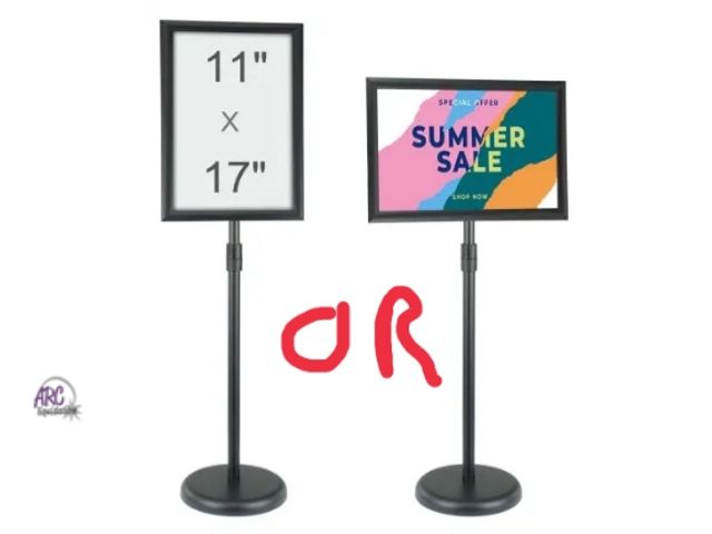 Lot 56-738718 - New in box. Pedestal Sign Holder, 11 x 17 Inch Vertical and Horizontal Adjustable Poster Stand, Heav...
