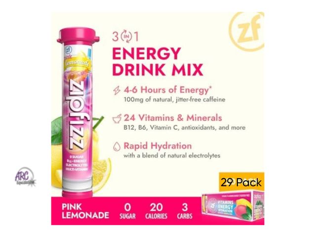 Lot 56-463561 - New Out of Package - 29 Count - Zipfizz Daily Energy Drink Powder, Pink Lemonade | 3-in-1 Sustained ...