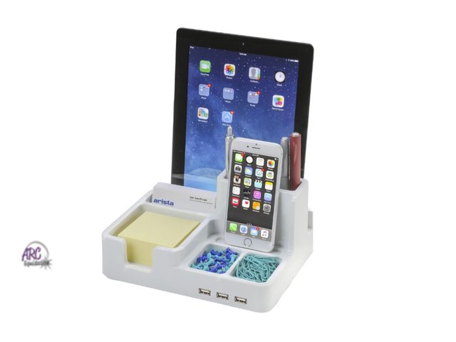 Lot 56-184217 - New All-in-One Desk Organizer &amp; Docking Station/Stand for iPad/iPhone/Tablets/Smartphones with 3...