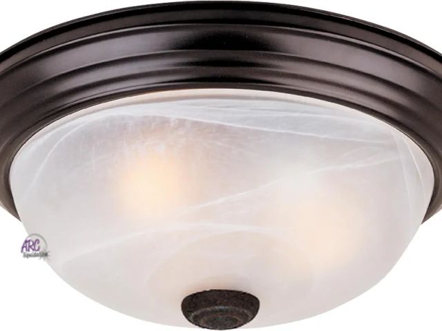 Lot 56-589498 - NEW-Designers Fountain 13 inch, Modern 2-Light Flush Mount Ceiling Light Fixture, Alabaster Glass Sh...