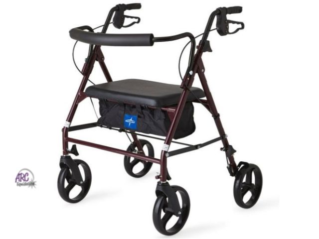 Lot 56-751050 - New / missing knob screws. Medline Heavy-Duty Steel Bariatric Rollator with 8in Wheels 400lbs Burgun...