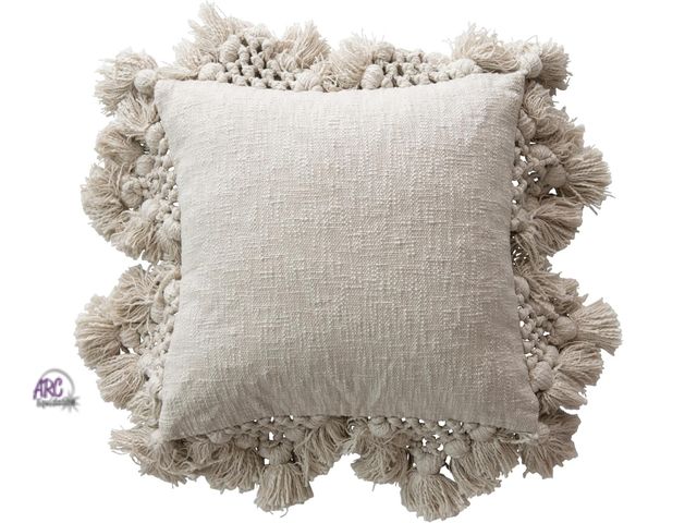 Lot 56-730917 - New Creative Co-Op Cotton Slub Pillow with Crochet and Tassels