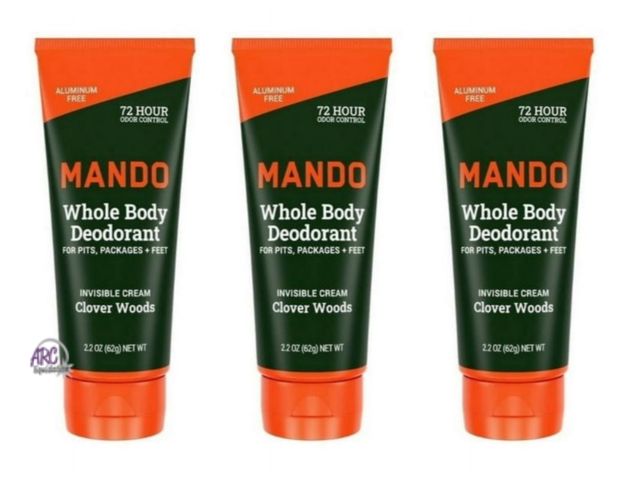 Lot 56-350998 - New,Lots of 3,Mando Whole Body Deodorant for Men - Invisible Cream - Aluminum Free - Clover Woods - ...