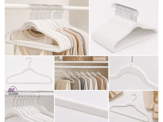 Lot 56-625664 - New Lot of 50 Flocked Non-Slip Hangers , White