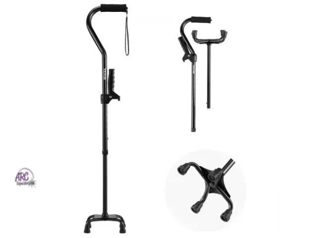Lot 56-542217 - NEW-VEVOR-Quad Walking Cane 10-Level Height Adjustable Walking Stick 4-Pronged Stable Base