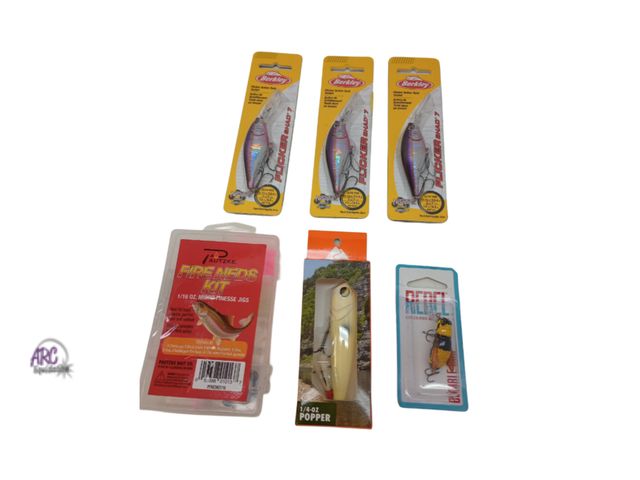 Lot 56-771051 - New lot of 6 fishing  Berkley, rebel, fire needs kit