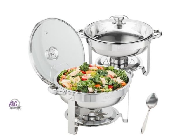 Lot 56-735818 - New in box. 4 qt. Chafing Dish Buffet Set Stainless Steel Chafer with 2 Full Size Pans Round Caterin...