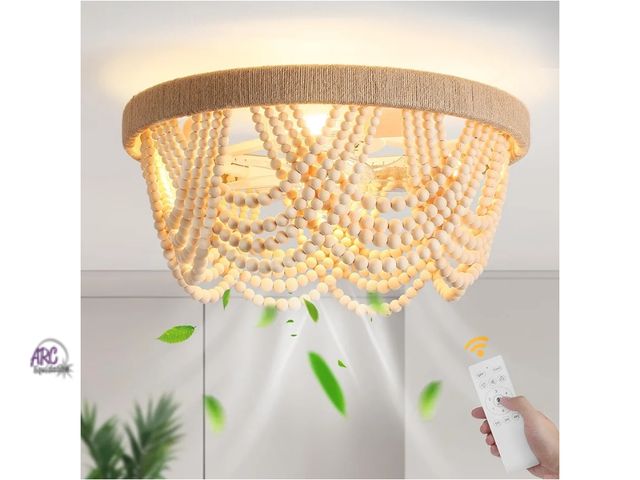 Lot 56-756050 - New in box. Tested and works. 20" Boho Fandelier Ceiling Fan with Light and Remote Control 6 Speeds ...